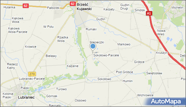 mapa Sokołowo-Parcele, Sokołowo-Parcele gmina Brześć Kujawski na mapie Targeo